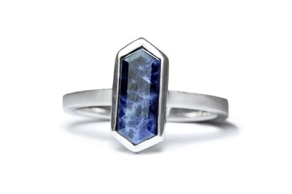 Blue sapphire hex silver ring
