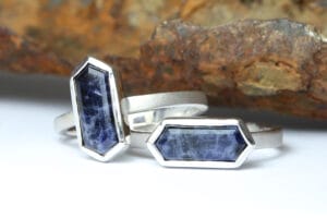 Blue sapphire hex silver ring