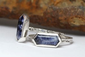 Blue sapphire hex silver ring