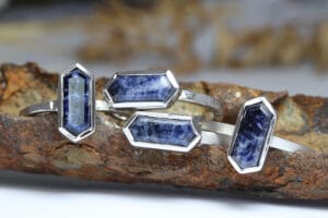 Blue sapphire hex silver ring