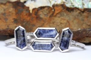 Blue sapphire hex silver ring