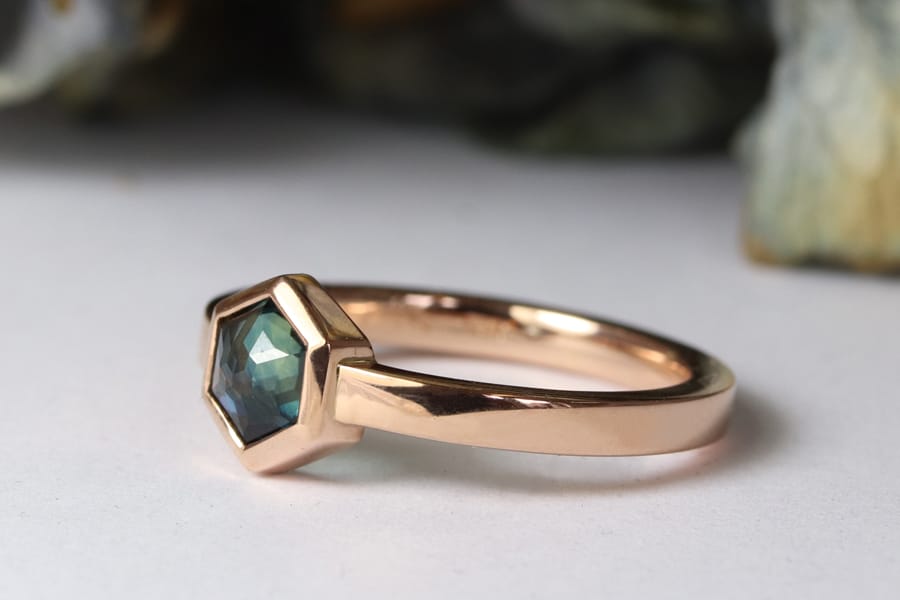 Hex sapphire in rose gold