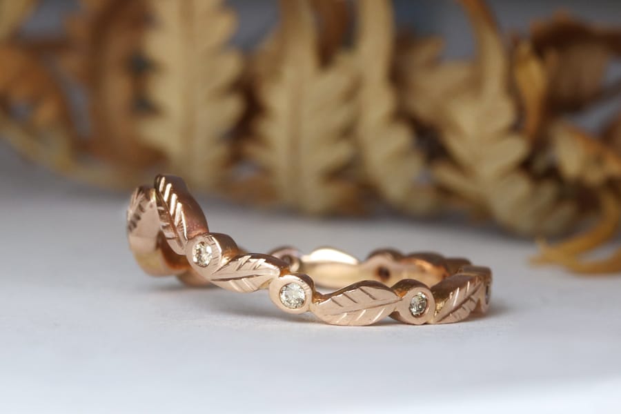 rose gold leaves with champagne diamonds