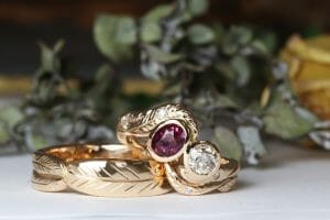 rose gold leaf ring set