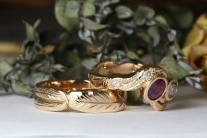 rose gold leaf ring set
