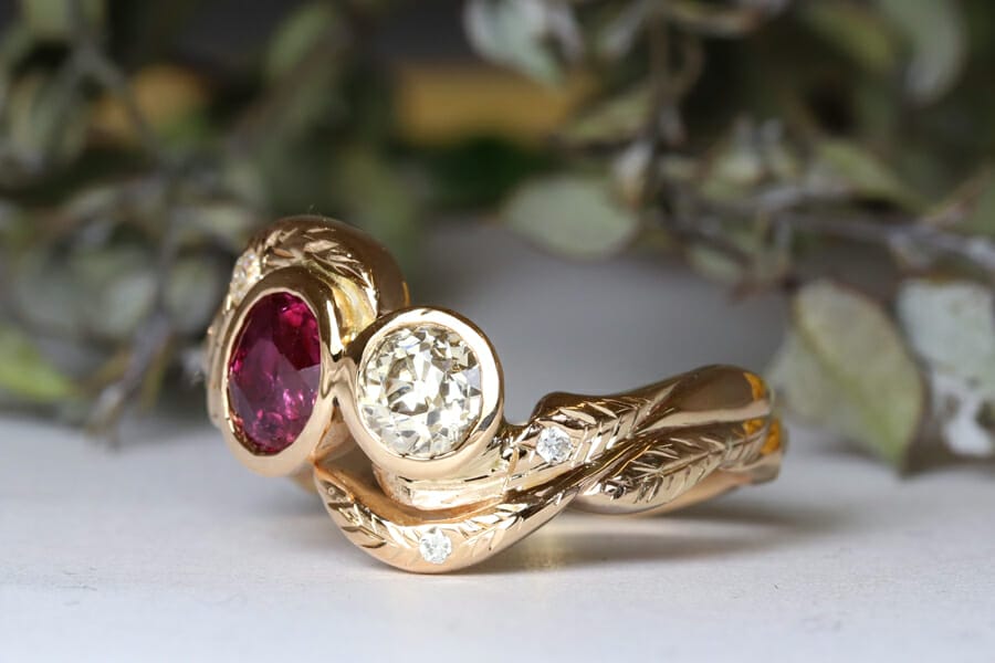 rose gold leaf ring set