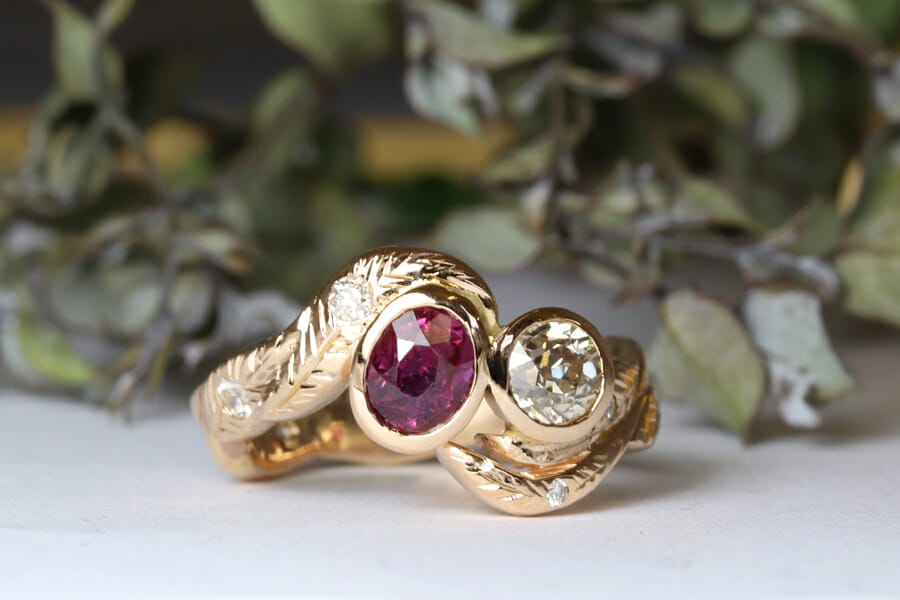 rose gold leaf ring set