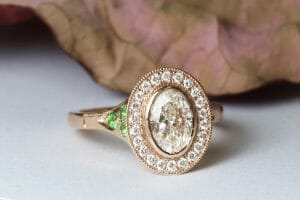 Diamond and tsavorites in rose gold