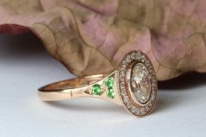Diamond and tsavorites in rose gold