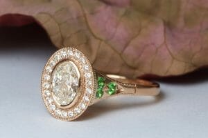 Diamond and tsavorites in rose gold