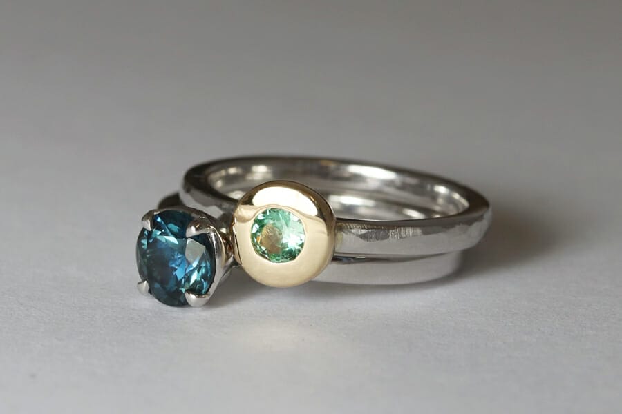 Sapphire and emerald stacker rings