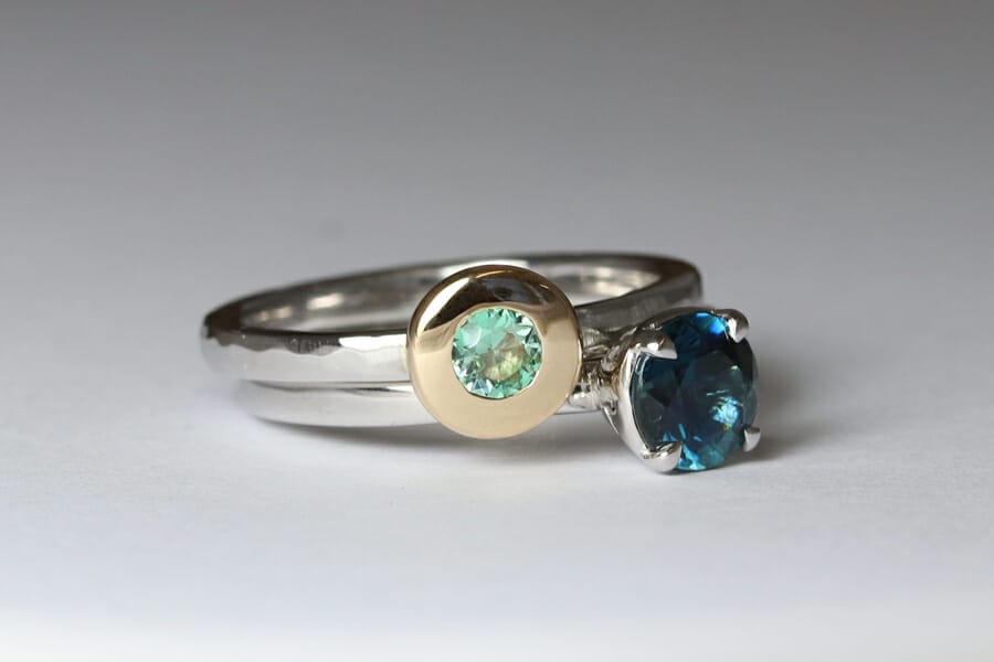 Sapphire and emerald stacker rings