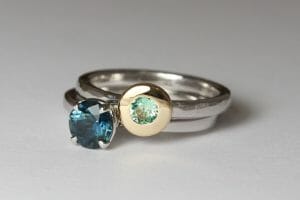 Sapphire and emerald stacker rings