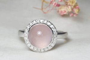 rose quartz with diamond halo