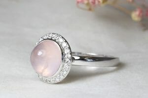 rose quartz with diamond halo