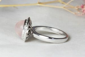 rose quartz with diamond halo