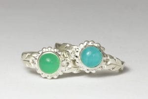 Amazonite and chrysoprase rings