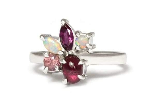pink and opal cluster ring