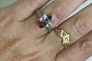 pink and opal cluster ring
