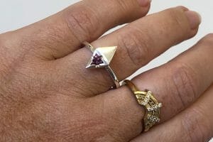 Trilliant sapphires in silver