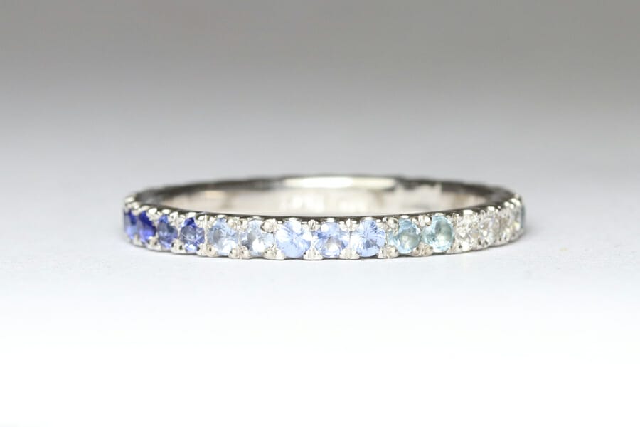 Blue sapphire diamond ombre ring