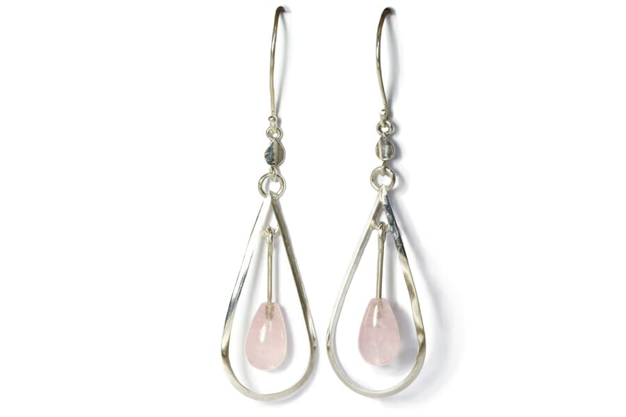 silver rose quartz earrings