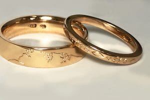 Rose gold wedding rings engraving