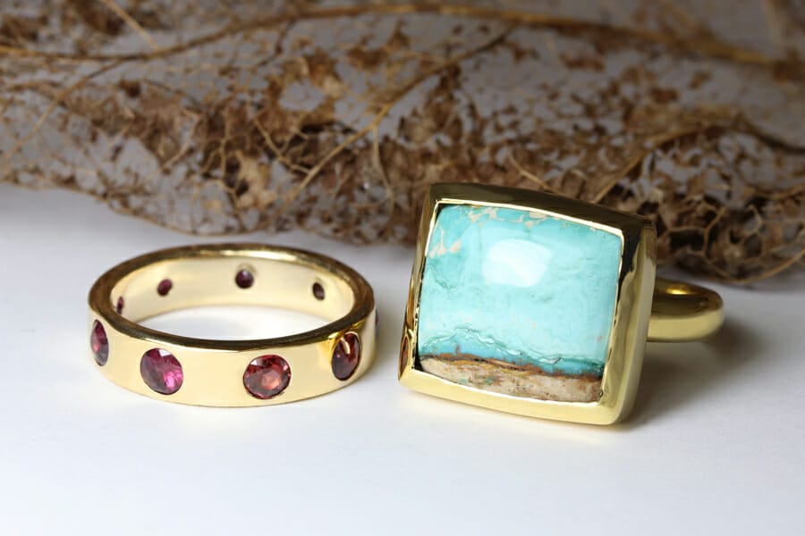 turquoise and garnet rings