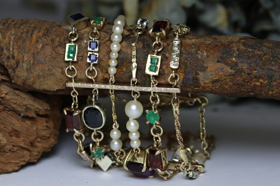 vintage gems in gold bracelet