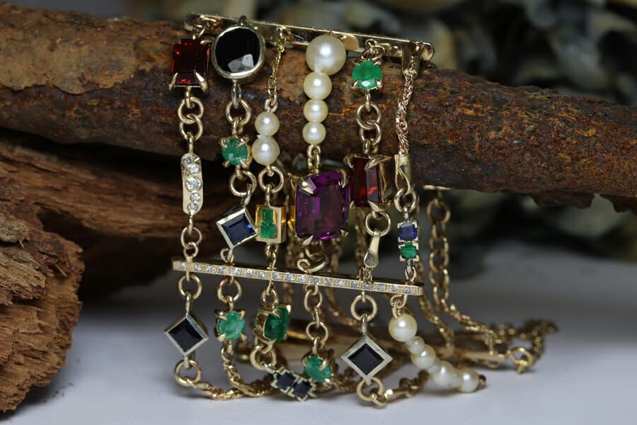 vintage gems in gold bracelet