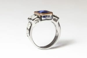 Sapphire and diamonds in platinum and rose gold