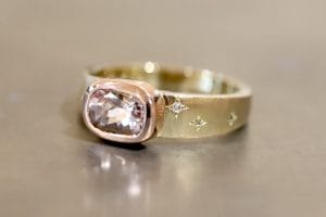 Yellow and rose gold, morganite and diamonds.